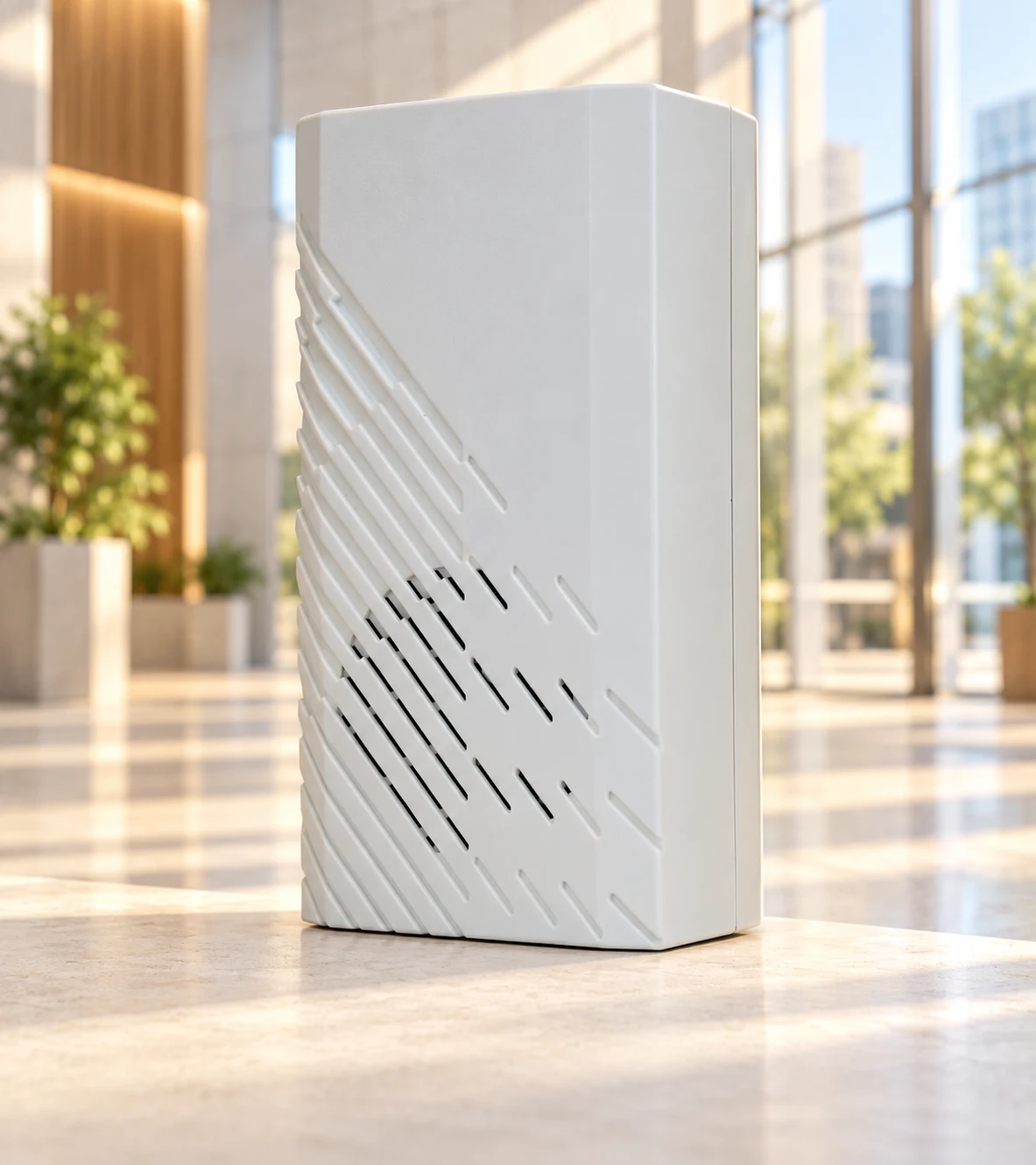 DNH voice alarm loudspeaker in a modern public building