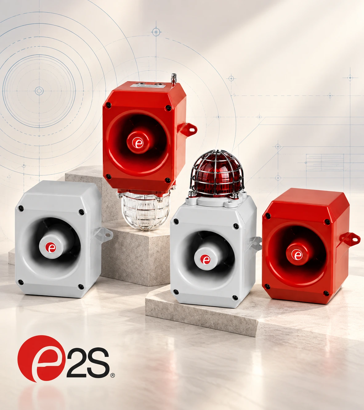 E2S - Audible and visual warning. High-performance warning signals for industrial, marine and hazardous areas.
