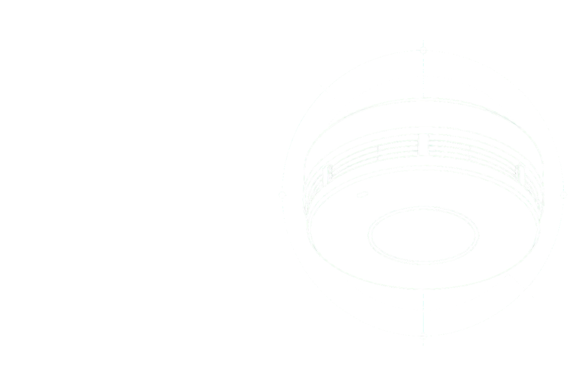Technical line drawing of a smoke detector