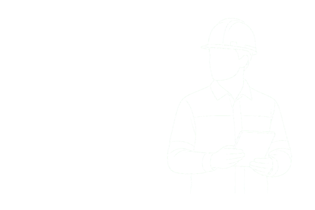 Line drawing of a fire safety technician reviewing a system