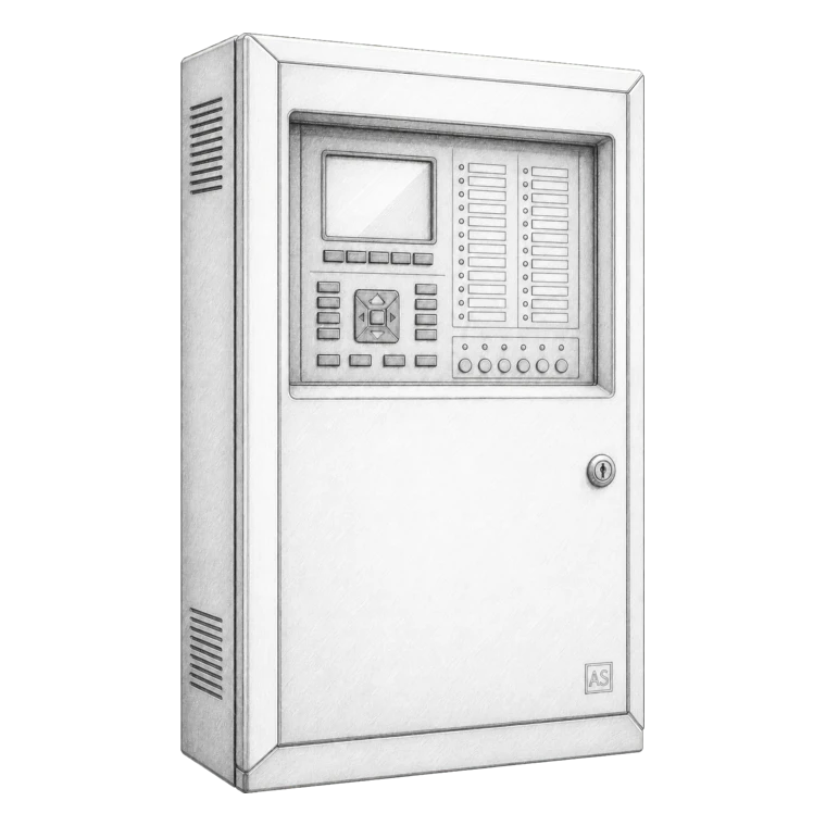 Fire alarm control panel and network nodes technical sketch