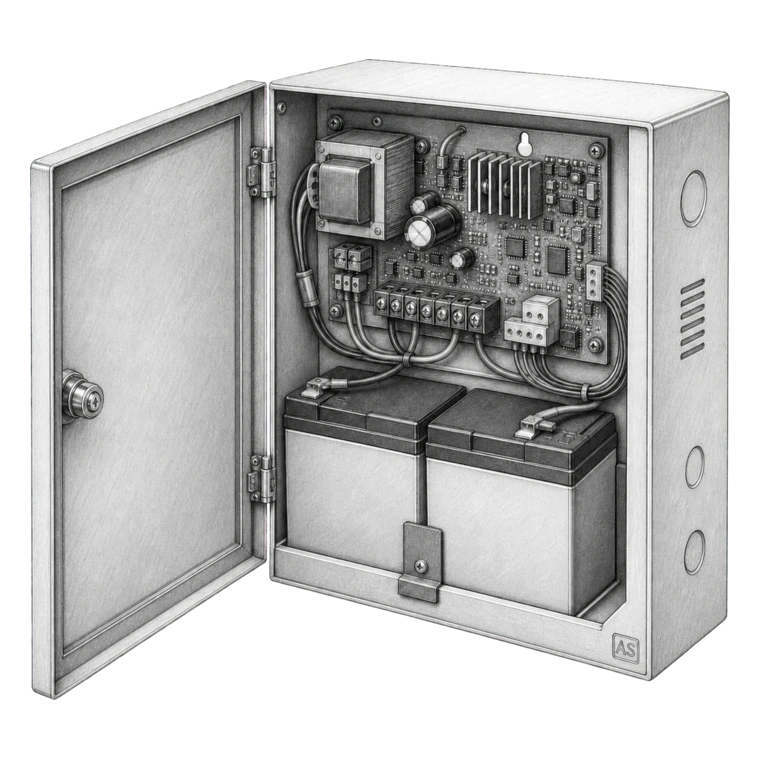 Power supplies and batteries technical sketch