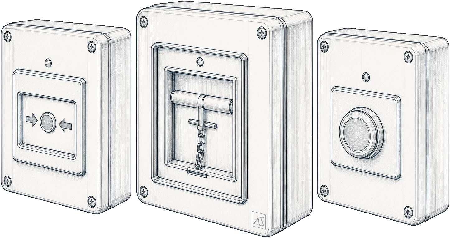 Manual release, abort and warning devices technical sketch