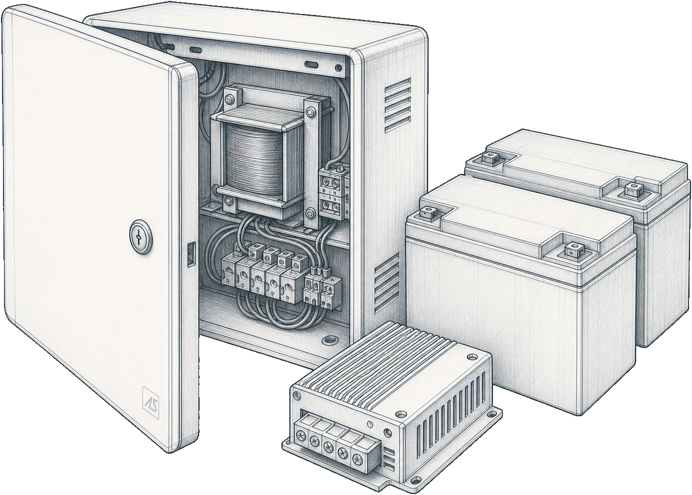Local power, batteries and charging equipment technical sketch