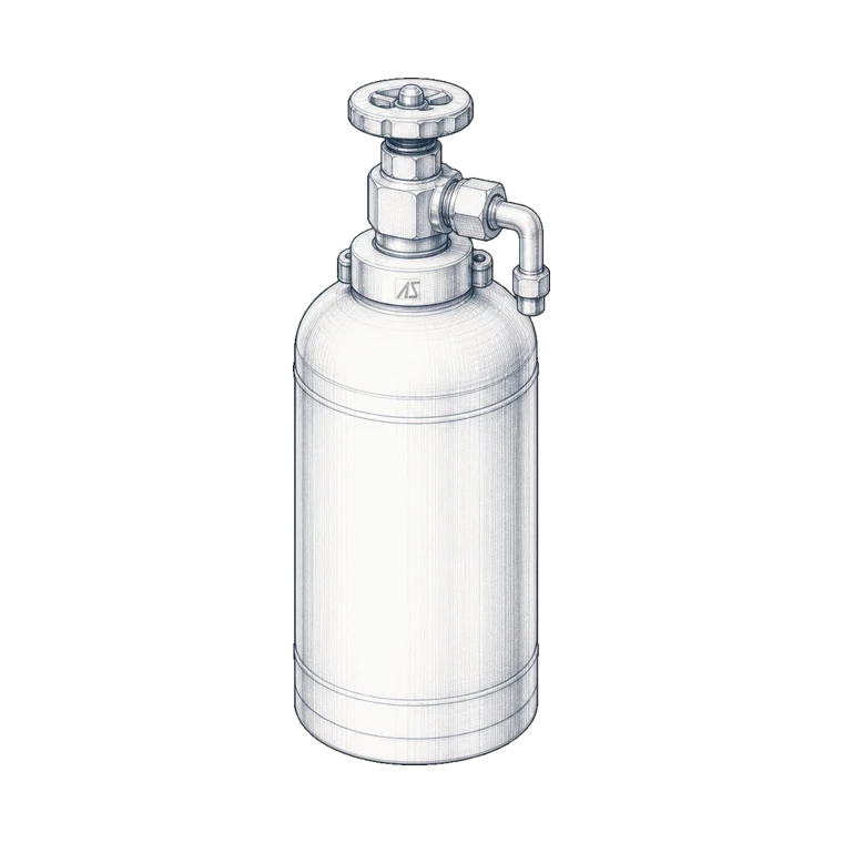 Wet-chemical cylinder and valve technical sketch