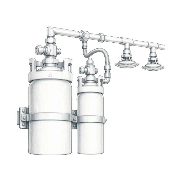 Fixed gas, foam, water-mist, sprinkler or CO₂ systems technical sketch