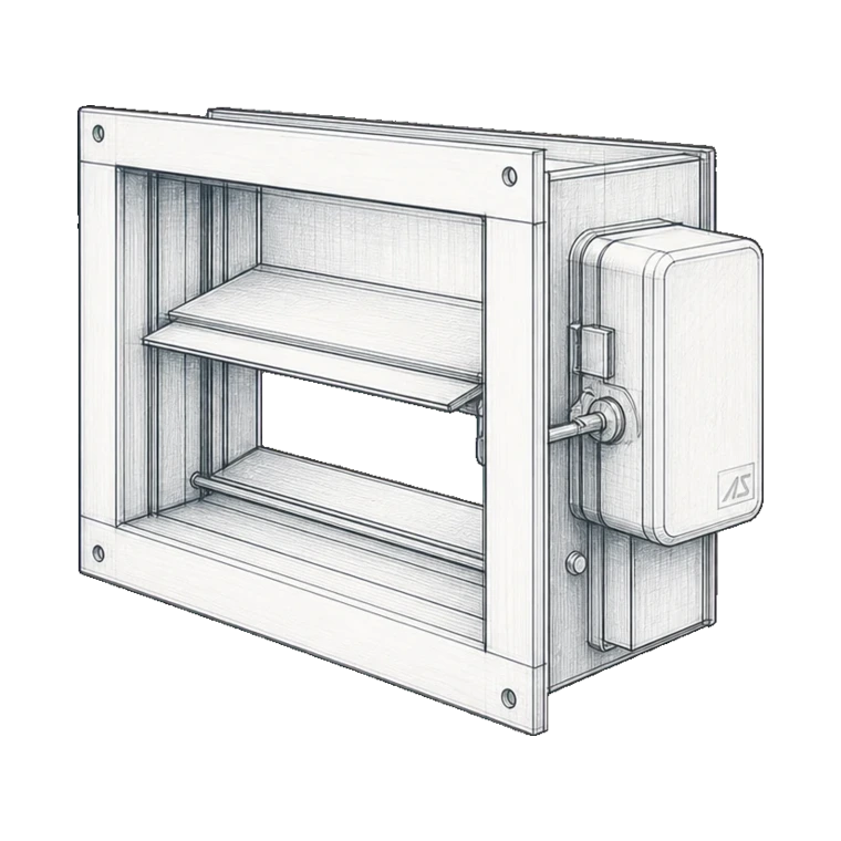 Smoke and fire dampers with actuators technical sketch