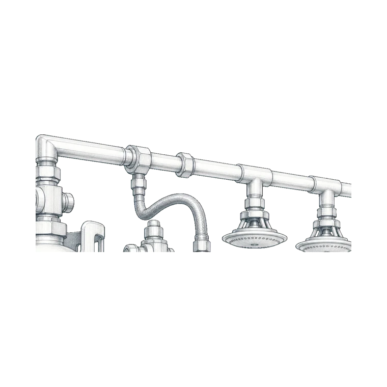 Piping, filters and water treatment technical sketch
