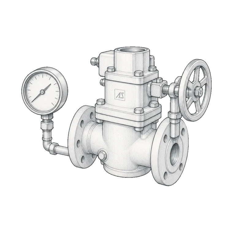 Section valves and actuators technical sketch